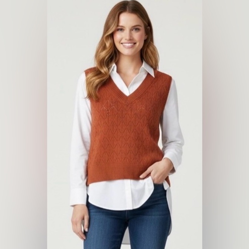 Sioni Mikano NWOTCombination Of Terracota Patterned Vest And White Blouse, PM